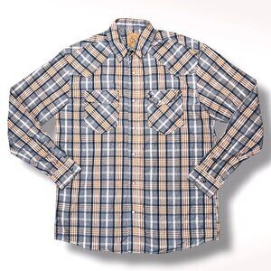 GC Blue Men’s Snap Shirt Plaid Western Long Sleeve Medium
